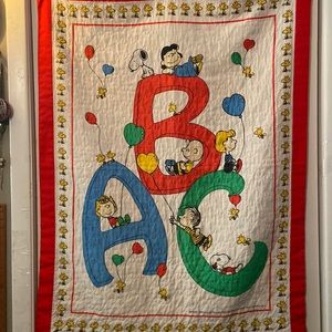 Peanuts Characters ABC Alphabet Quilt Throw Wall Hanging Vintage